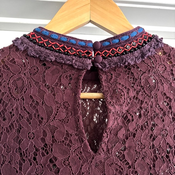 Anthropologie Bl^nk London Wine Lace Savannah Long Sleeve Top Medium - Picture 11 of 13